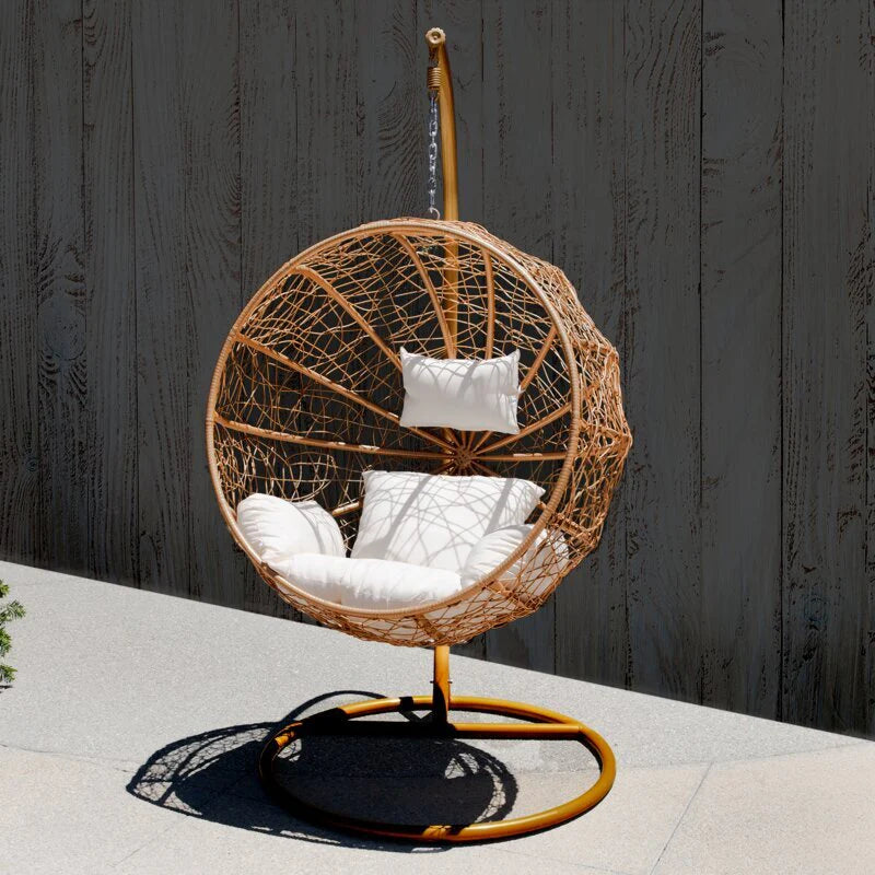 Virasat Single Seater Hanging Swing With Stand For Balcony, Garden Swing (Honey)-VIRASAT FURNITURE & FURNISHING