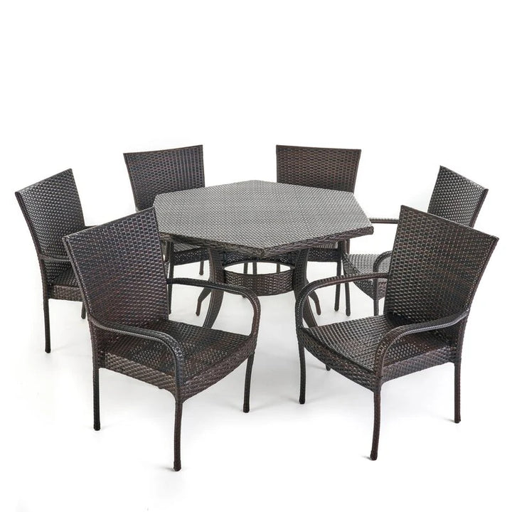 Virasat Esposito Outdoor Patio Dining Set 6 Chairs and 1 Table (Brown)