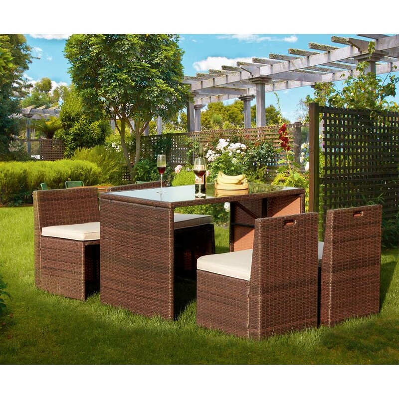 Virasat Outdoor Patio Dining Set 4 Chairs and 1 Table (Brown)-VIRASAT FURNITURE & FURNISHING