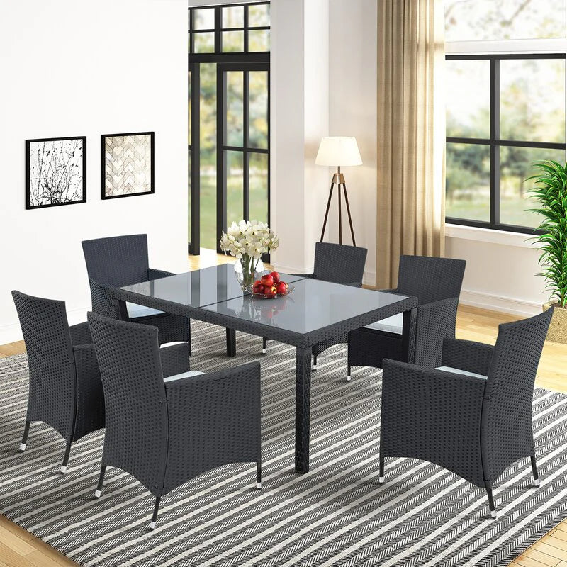 Virasat Outdoor Patio Dining Set 6 Chairs and 1 Table (Black)-VIRASAT FURNITURE & FURNISHING
