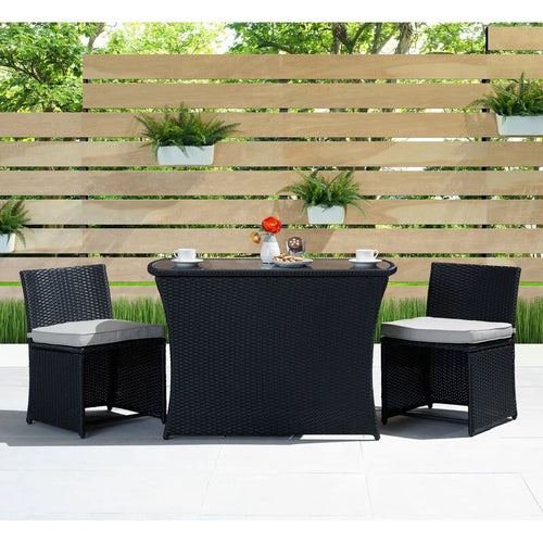 Virasat Outdoor Patio Seating Set 2 Chairs 1 Table Black-VIRASAT FURNITURE & FURNISHING