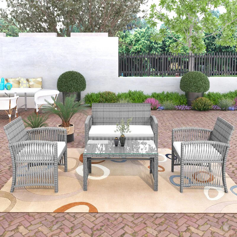 Virasat Outdoor Sofa Set 2 Seater, 2 Single Seater and 1 Center Table (Silver + White)-VIRASAT FURNITURE & FURNISHING