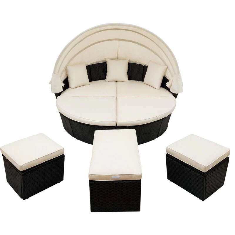 Virasat Outdoor Poolside Sunbed With Cushion Daybed (Black)-VIRASAT FURNITURE & FURNISHING