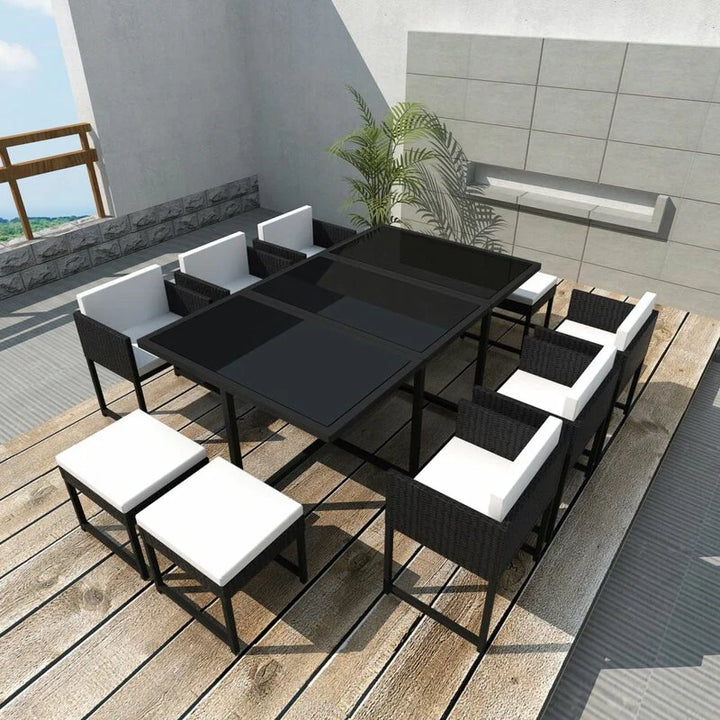 Virasat Trevisani Outdoor Patio Dining Set 6 Chairs, 4 Ottoman and 1 Table ﻿(Black)