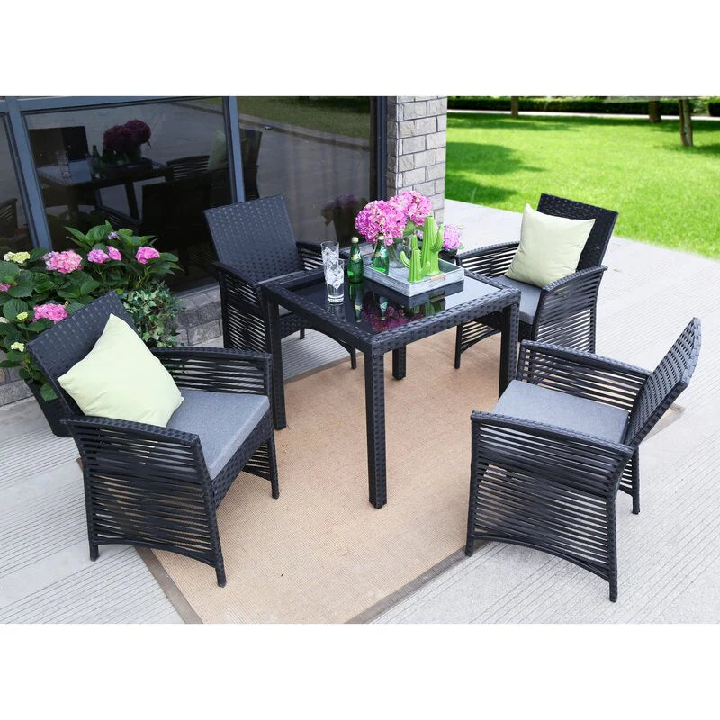 Virasat Luca Outdoor Patio Dining Set 4 Chairs and 1 Table (Black)