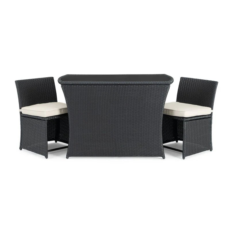 Virasat Outdoor Patio Seating Set 2 Chairs 1 Table Black-VIRASAT FURNITURE & FURNISHING