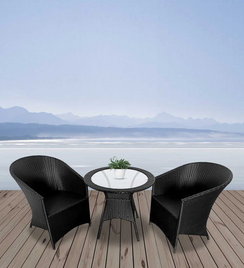 Virasat Outdoor Patio Seating Set 2 Chairs and 1 Table Set Black-VIRASAT FURNITURE & FURNISHING