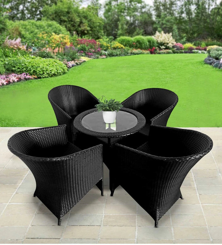 Virasat Prince Outdoor Patio Seating Set 4 Chairs and 1 Table Set (Black)