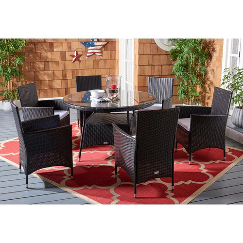 Virasat Outdoor Patio Dining Set 6 Chairs Table Black-VIRASAT FURNITURE & FURNISHING