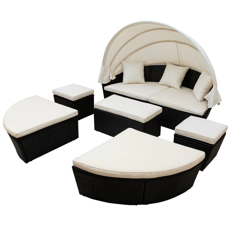 Virasat Outdoor Poolside Sunbed With Cushion Daybed (Black)-VIRASAT FURNITURE & FURNISHING