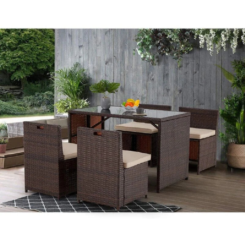 Virasat Greco Outdoor Patio Dining Set 4 Chairs and 1 Table (Brown)