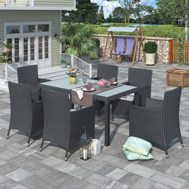 Virasat Outdoor Patio Dining Set 6 Chairs and 1 Table (Black)-VIRASAT FURNITURE & FURNISHING