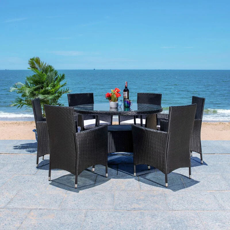 Virasat Outdoor Patio Dining Set 6 Chairs Table Black-VIRASAT FURNITURE & FURNISHING
