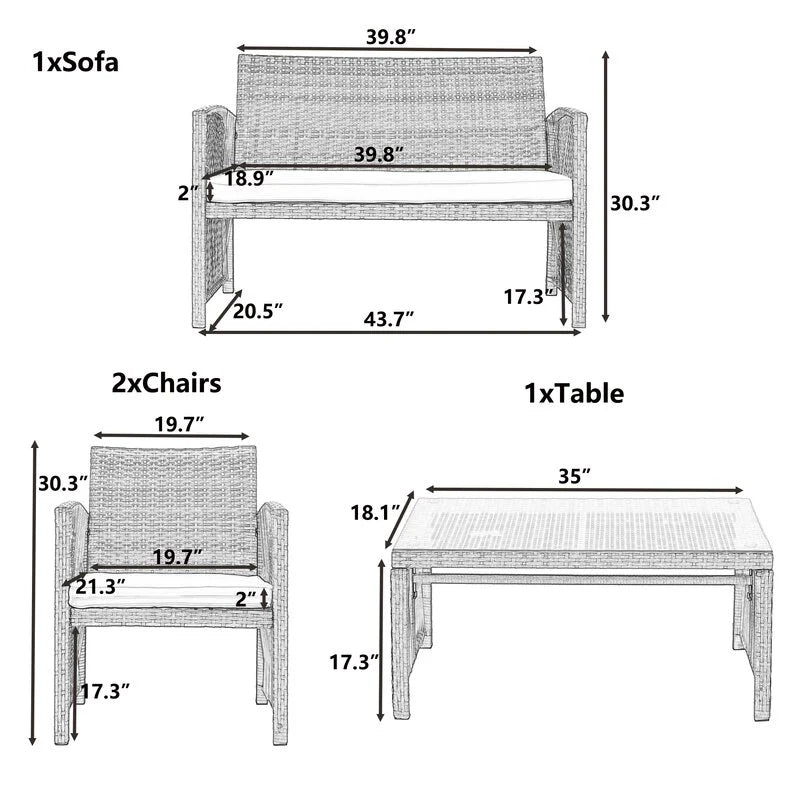 Virasat Noele Outdoor Sofa Set 2 Seater, 2 Single seater and 1 Center Table (Silver + White)