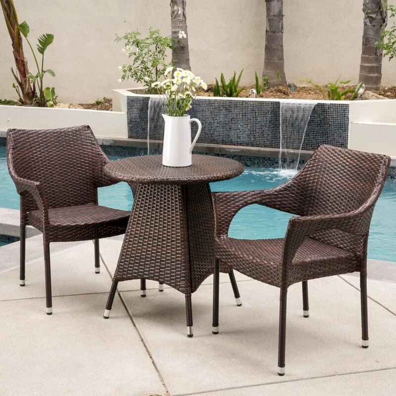 Virasat Outdoor Patio Seating Set 2 Chairs 1 Table Dark Brown-VIRASAT FURNITURE & FURNISHING