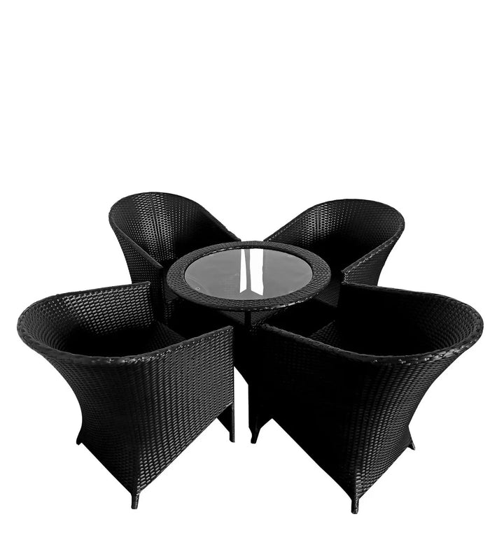 Virasat Prince Outdoor Patio Seating Set 4 Chairs and 1 Table Set (Black)