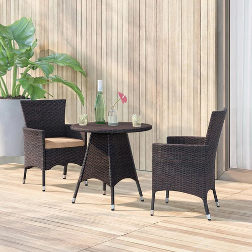 Virasat Outdoor Patio Seating Set 2 Chairs 1 Table Dark Brown-VIRASAT FURNITURE & FURNISHING
