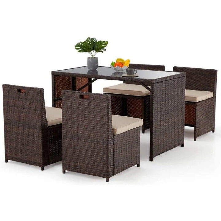 Virasat Greco Outdoor Patio Dining Set 4 Chairs and 1 Table (Brown)