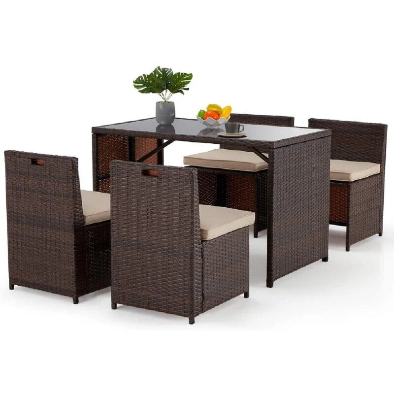 Virasat Outdoor Patio Dining Set 4 Chairs and 1 Table (Brown)-VIRASAT FURNITURE & FURNISHING