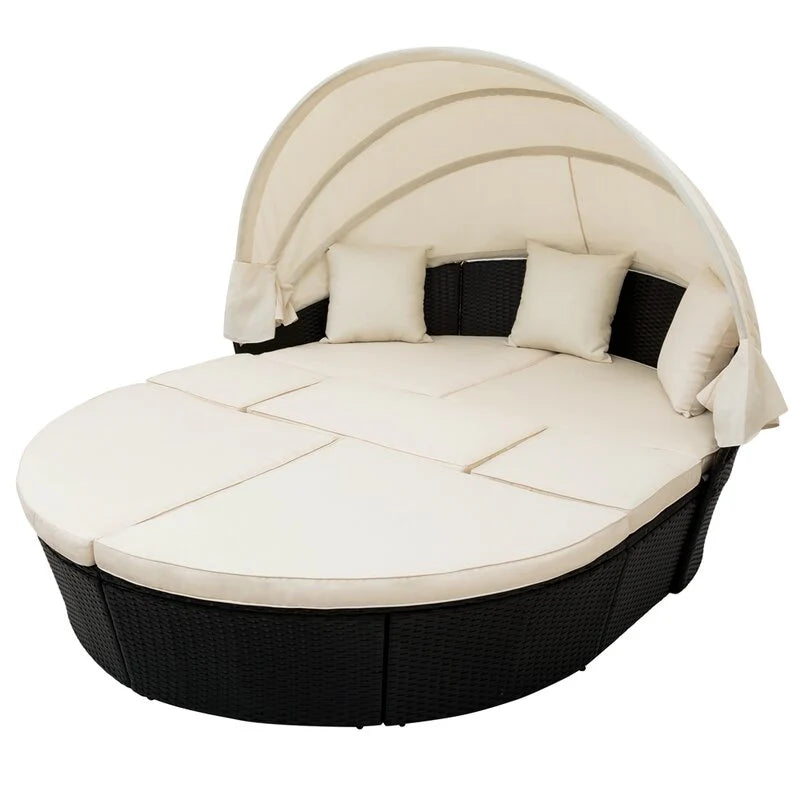 Virasat Outdoor Poolside Sunbed With Cushion Daybed (Black)-VIRASAT FURNITURE & FURNISHING