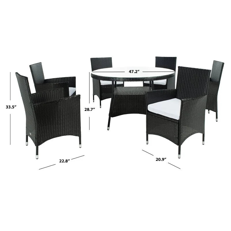 Virasat Outdoor Patio Dining Set 6 Chairs Table Black-VIRASAT FURNITURE & FURNISHING