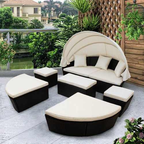 Virasat Outdoor Poolside Sunbed With Cushion Daybed (Black)-VIRASAT FURNITURE & FURNISHING