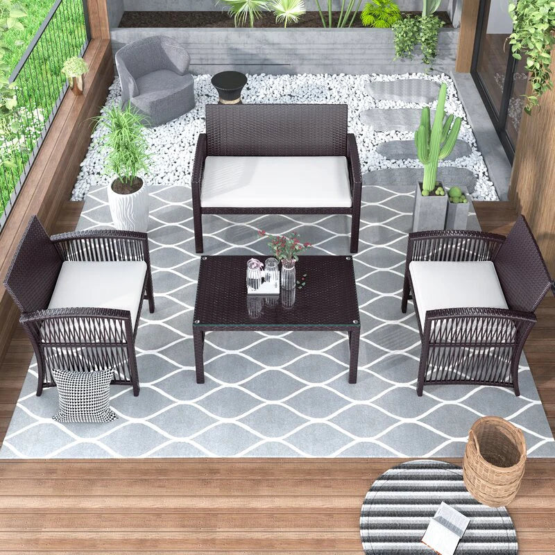 Virasat Outdoor Sofa Set 2 Seater, 2 Single Seater and 1 Center Table (Brown + White)-VIRASAT FURNITURE & FURNISHING