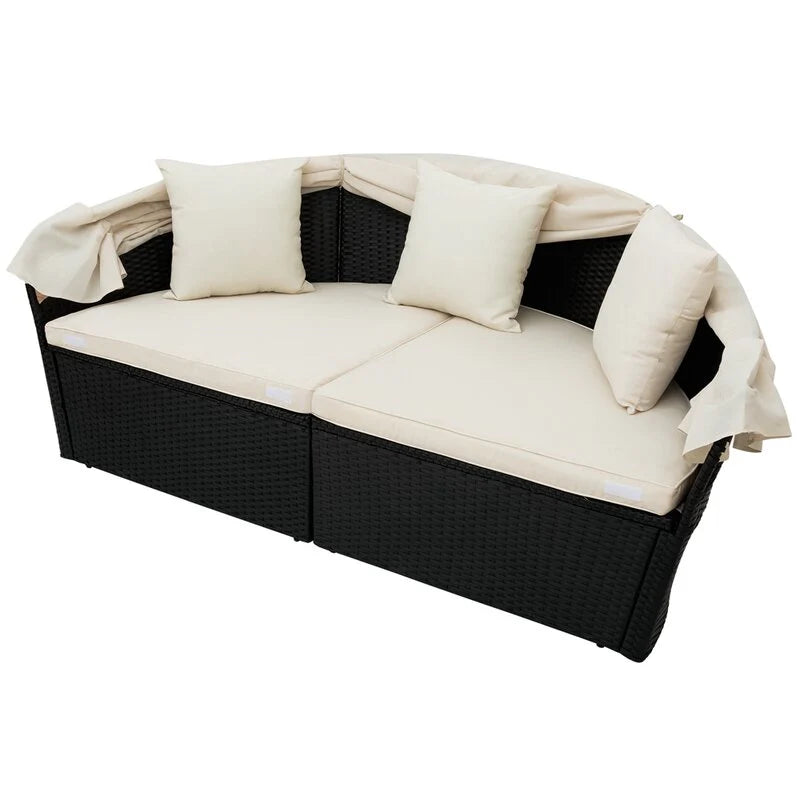 Virasat Outdoor Poolside Sunbed With Cushion Daybed (Black)-VIRASAT FURNITURE & FURNISHING