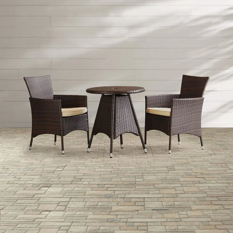 Virasat Outdoor Patio Seating Set 2 Chairs 1 Table Dark Brown-VIRASAT FURNITURE & FURNISHING