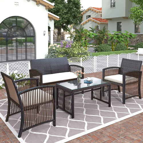 Virasat Outdoor Sofa Set 2 Seater, 2 Single Seater and 1 Center Table (Brown + White)-VIRASAT FURNITURE & FURNISHING
