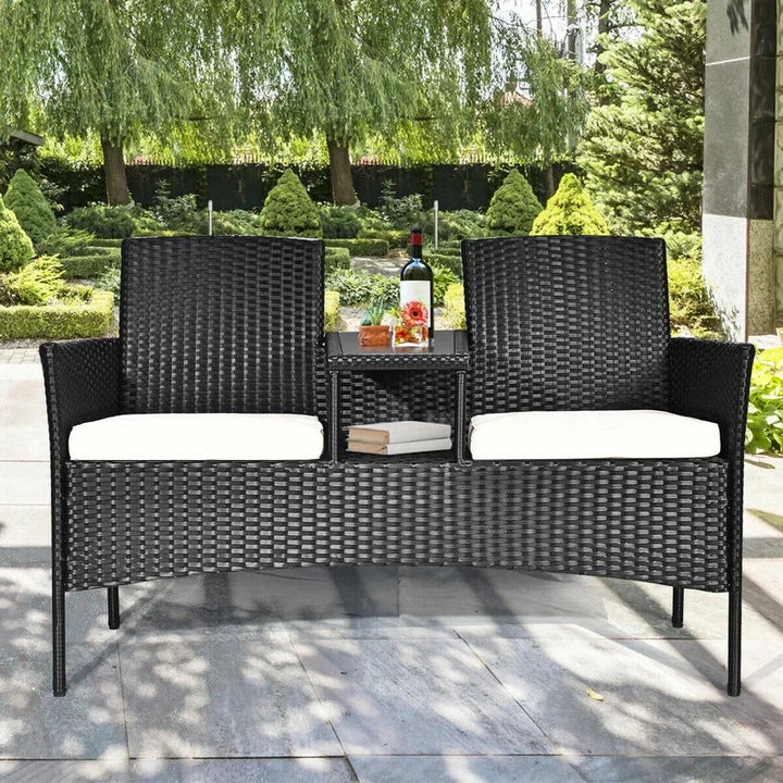 Virasat Garden Patio Seating Set of 2 Attached Chairs and Table Set Balcony Furniture Coffee Table Set(Black)