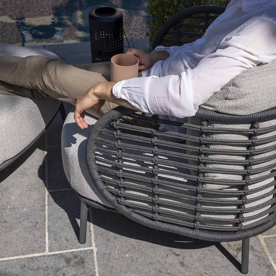 Virasat Outdoor Sofa Set 2 Seater, 2 Single Seater with Ottoman and 1 Center Table Set (Dark Grey) Braided & Rope-VIRASAT FURNITURE & FURNISHING