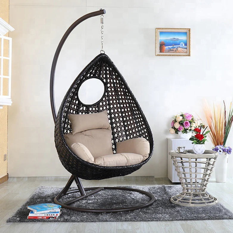 Virasat Single Seater Hanging Swing With Stand For Balcony, Garden Swing (Dark Brown)-VIRASAT FURNITURE & FURNISHING