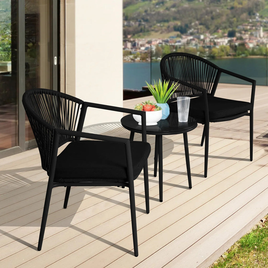 Virasat Outdoor Patio Seating Set 2 Chairs and 1 Table Set Braided And Rope-VIRASAT FURNITURE & FURNISHING