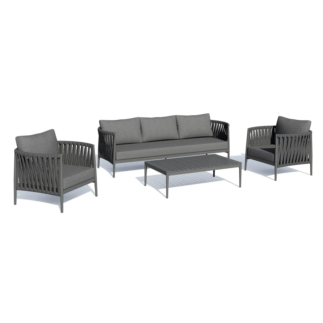 Virasat Pablo Outdoor Garden Balcony Sofa Set 3 Seater, 2 Single seater and 1 Table Set Braid & Rope (Dark Grey)