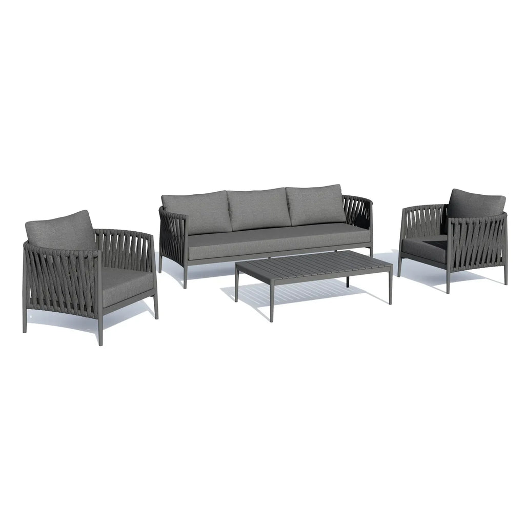 Virasat Outdoor Garden Balcony Sofa Set 3 Seater, 2 Single Seater and 1 Table Set Braid & Rope (Dark Grey)-VIRASAT FURNITURE & FURNISHING
