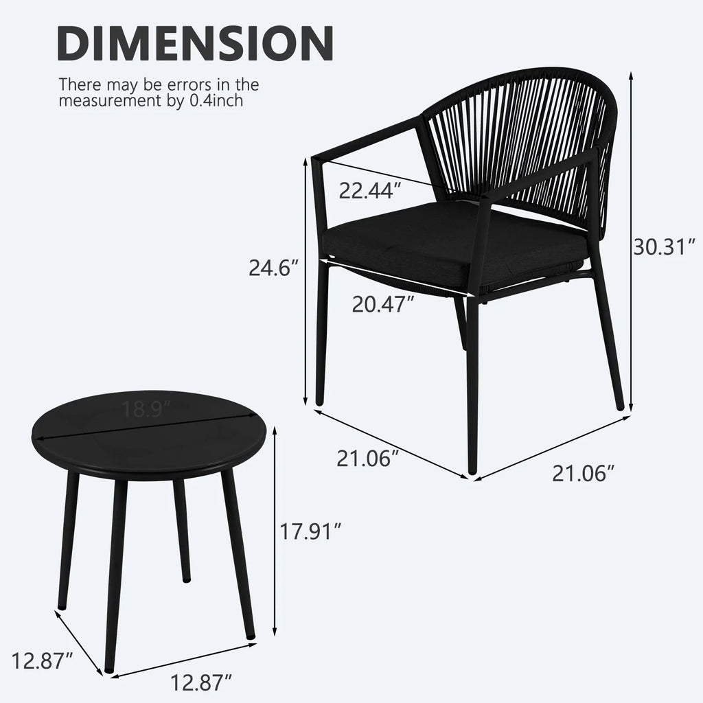 Virasat Outdoor Patio Seating Set 2 Chairs and 1 Table Set Braided And Rope-VIRASAT FURNITURE & FURNISHING