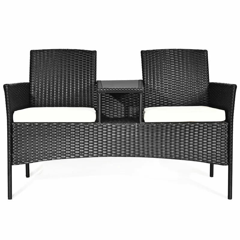 Virasat Garden Patio Seating Set of 2 Attached Chairs and Table Set Balcony Furniture Coffee Table Set(Black)