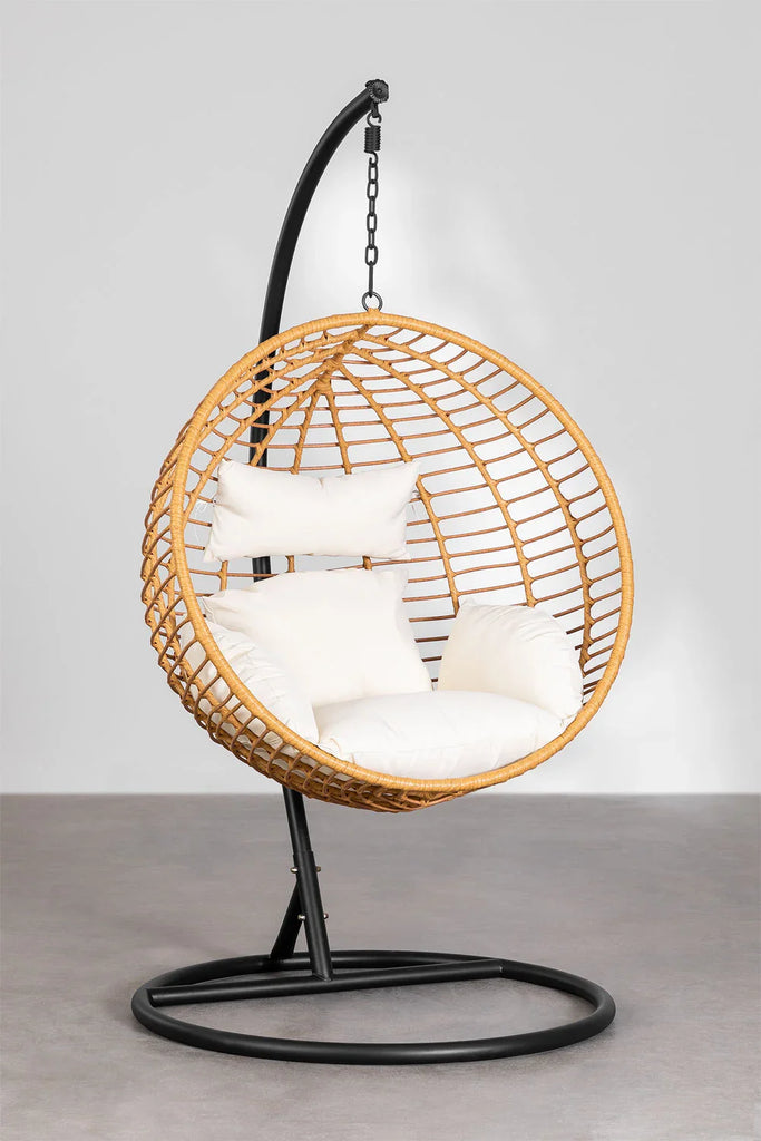 Virasat Single Seater Hanging Swing With Stand For Balcony, Garden Swing (Honey)-VIRASAT FURNITURE & FURNISHING