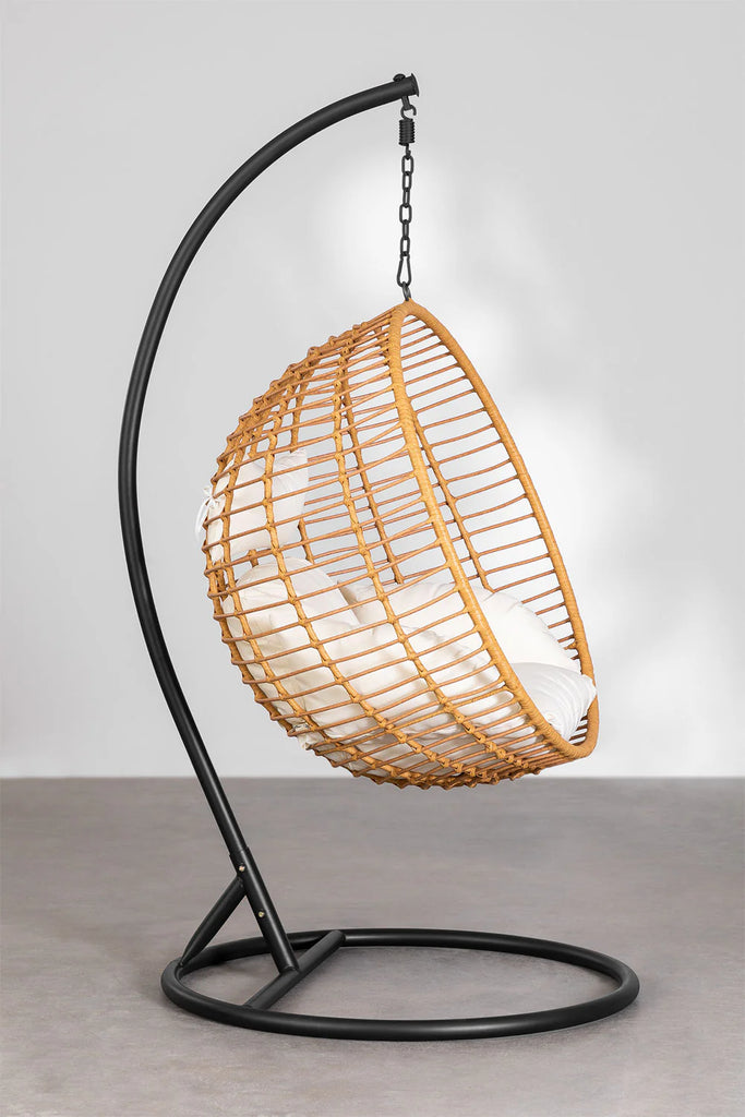 Virasat Single Seater Hanging Swing With Stand For Balcony, Garden Swing (Honey)-VIRASAT FURNITURE & FURNISHING