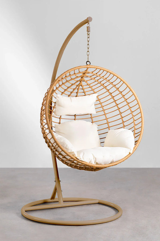 Virasat Single Seater Hanging Swing With Stand For Balcony, Garden Swing (Honey)-VIRASAT FURNITURE & FURNISHING