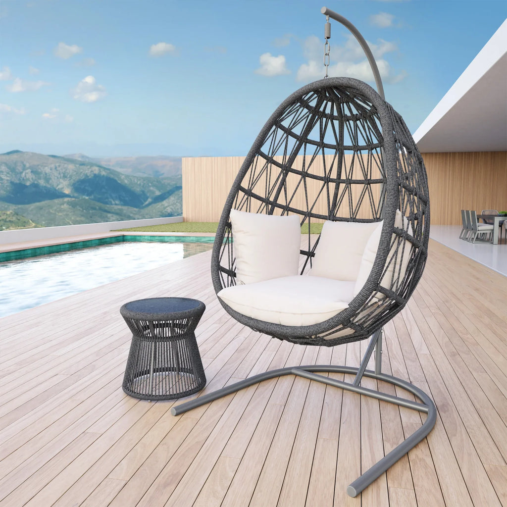 Virasat Single Seater Hanging Swing With Stand For Balcony, Garden (Dark Grey) Braided & Rope-VIRASAT FURNITURE & FURNISHING