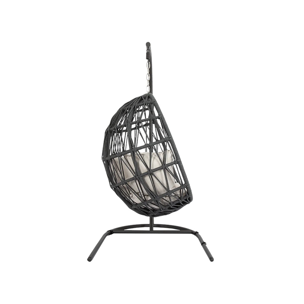 Virasat Single Seater Hanging Swing With Stand For Balcony, Garden (Dark Grey) Braided & Rope-VIRASAT FURNITURE & FURNISHING