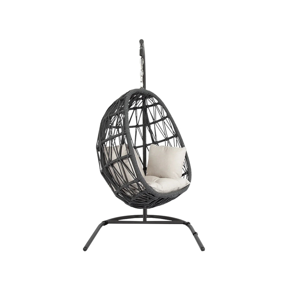 Virasat Single Seater Hanging Swing With Stand For Balcony, Garden (Dark Grey) Braided & Rope-VIRASAT FURNITURE & FURNISHING