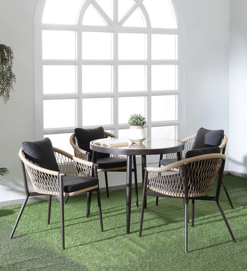 Virasat Outdoor Patio Seating Set 4 Chairs and 1 Table Set (Black + Honey) Braided & Rope-VIRASAT FURNITURE & FURNISHING