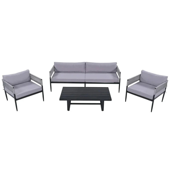 Virasat Furni Outdoor Sofa Set 3 Seater , 2 Single seater and 1 Center Table Set (Grey) Braided & Rope