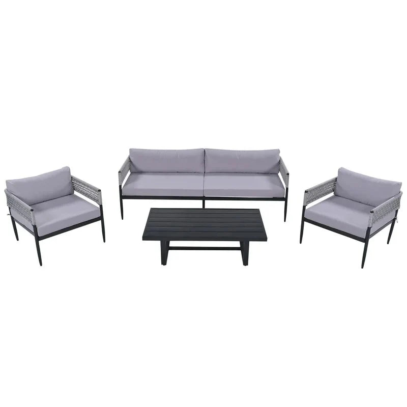 Virasat Outdoor Sofa Set 3 Seater, 2 Single Seater and 1 Center Table Set (Grey) Braided & Rope-VIRASAT FURNITURE & FURNISHING