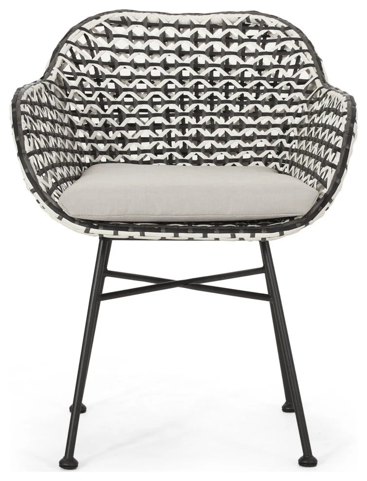 Virasat Outdoor Patio Seating Set 2 Chairs 1 Table Set Black White-VIRASAT FURNITURE & FURNISHING