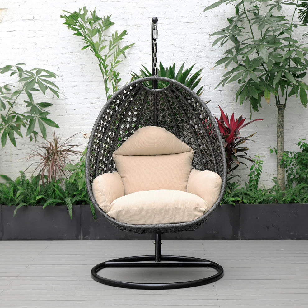 Virasat Single Seater Hanging Swing With Stand For Balcony, Garden (Dark Grey)-VIRASAT FURNITURE & FURNISHING