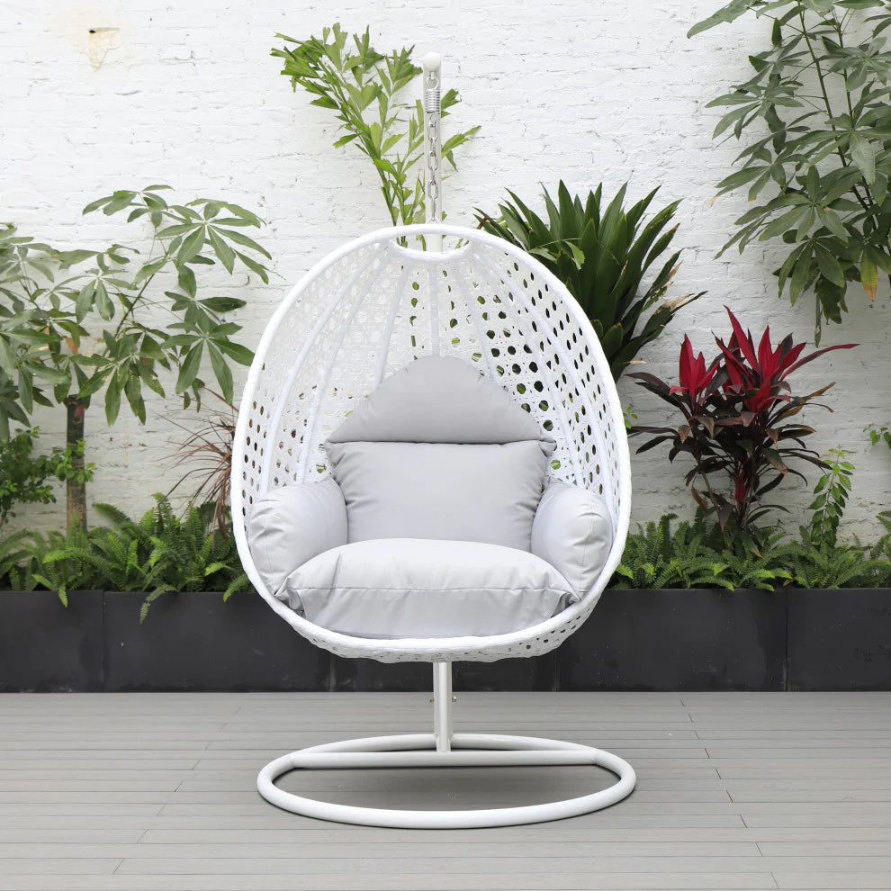 Virasat Single Seater Hanging Swing With Stand For Balcony, Garden (White)-VIRASAT FURNITURE & FURNISHING